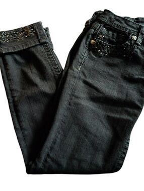Y2K Miss Me Black Skinny Jeans with Studded Pockets & Cuffs